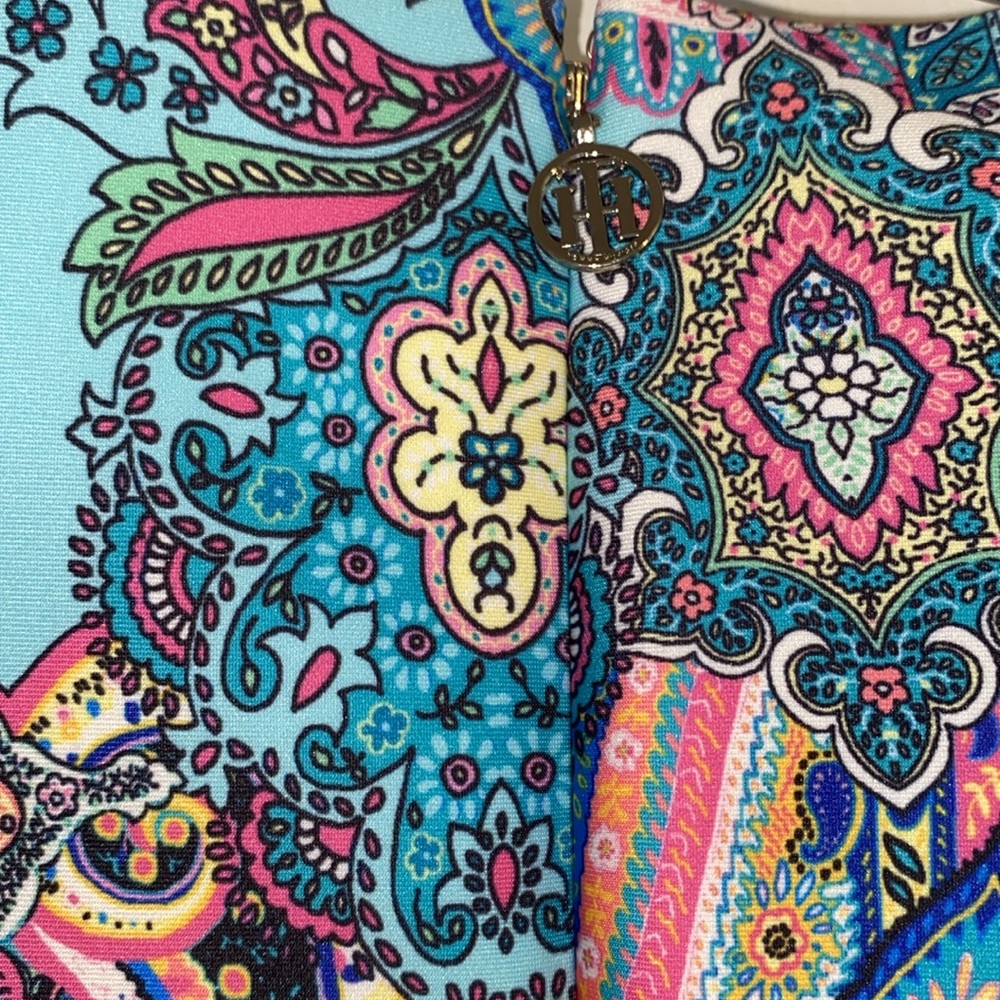 Tommy Hilfiger Blue Pink Paisley Print Scuba Lined Sheath Dress - Picture 7 of 11